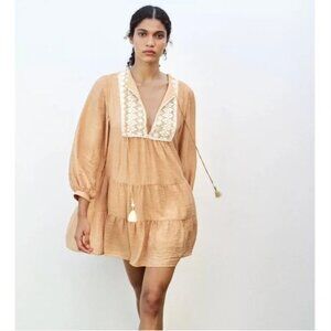 Zara Mini Bib Embroidered Dress NWT